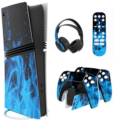 playvital Autocollant pour ps5 Pro Console Digital & Disc Protection Accessoires pour ps5 Manette & Sticker Casque & Station de Charge & Télécommande-Flamme Bleue