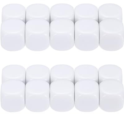 PATIKIL 16mm Acryl Würfel Rohlinge 20 Stück Standard Spielwürfel Abgerundete Kanten Glatte Oberfläche Sechsseitig Für Brettspiele Unterricht Weiß