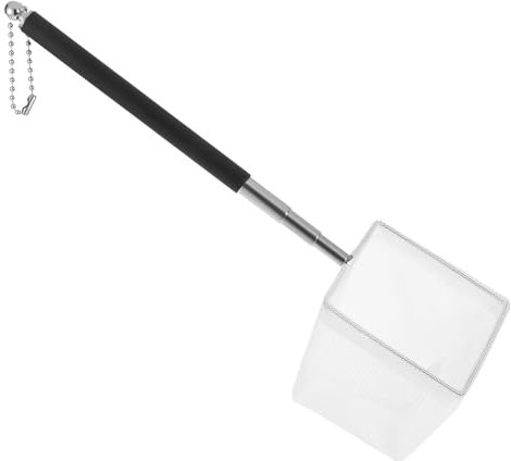 LIQWEI Aquarium Kescher Fischnetz, Kleines Garnelenkescher Aquarienkescher mit Teleskopstiel Edelstahlgriff, 8cm Quadratische Feine Netzmaschen Garnelennetz für Aquarien Kleine Teiche