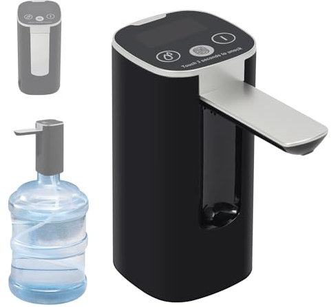 Bomba de agua USB, 4 W, bomba eléctrica portátil con manguera, grifo automático para botella de agua, grifo moderno con pantalla digital para el hogar, oficina, camping, cocina (negro)