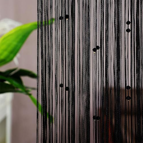 Mateju 2 Stück Schiebevorhänge Fadenvorhang Insektenschutz Türvorhang Balkontür Vorhang Bohemian-Stil Dekoration Perlenvorhang für Türen & Fenster, als Raumteiler Fliegenschutz (Schwarz,100x200cm)