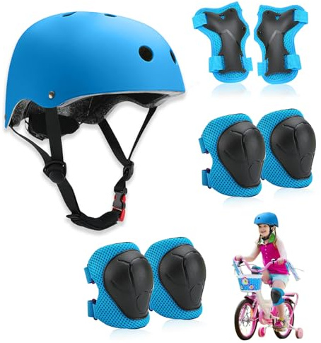 Zyluniy Set di Protezioni per Bambini, Conjuntos de Patinajes, traspirante e regolabile, set di ginocchiere per bambini per bicicletta, skateboard, scooter (Blu)