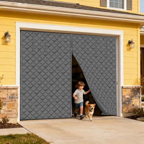 Aufrollbare Thermische Garagentor Isolationsabdeckung, Magnetischer Wetterfester Screen für Winter, Wasserdichter Winddichter und Schalldichter Vorhang für Carports(Grau,4.9x2.7M/16x9FT)