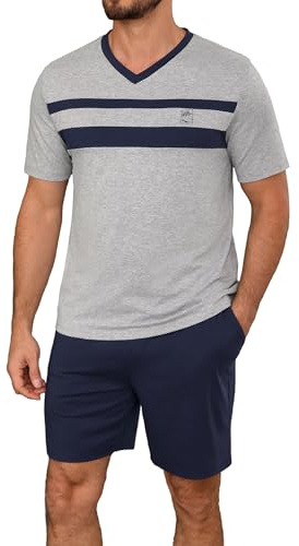 Marvmys Pigiama Uomo Estivi Corto Cotone Leggero Pigiami Due Pezzi Maniche Corte Scollo a V T-Shirt e Pantaloncini S-3XL | Biancheria da notte a maniche corte Set da notte Loungewear T-Shirt Top & Shorts Pantaloni Casual Nightwear