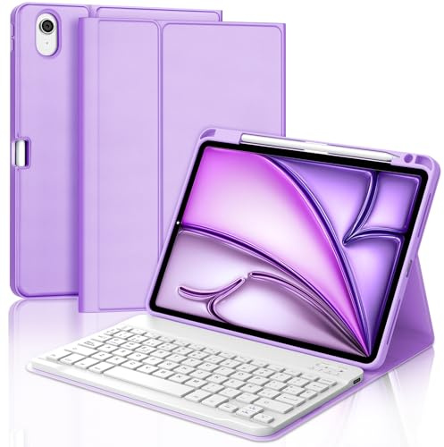IVEOPPE Funda Teclado para iPad Air 11 Pulgadas M4 2026/M3 2025/M2 2024 | Capa Keyboard Bluetooth Magnético, QWERTY Español Ñ,Case Desmontable con portalápices para iPad Air 11, Violeta claro