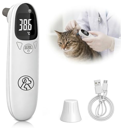 Haustiere Digitales Fieberthermometer für Hunde und Katzen mit LED-Anzeige | Schnelle Fiebererkennung in Sekunden, Tragbares Thermometer Ohr