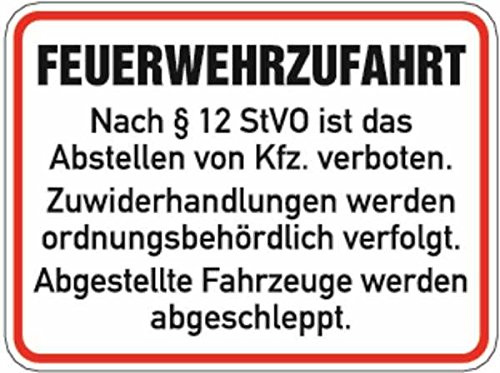 Schild Feuerwehrzufahrt nach § 12 StVO - 400x300x0.6 mm Aluminium geprägt
