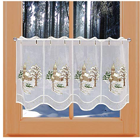 kollektion MT Weihnachts-Scheibengardine Winterlandschaft Wintergardine Vogtländischer Stickerei 33 x 96 cm