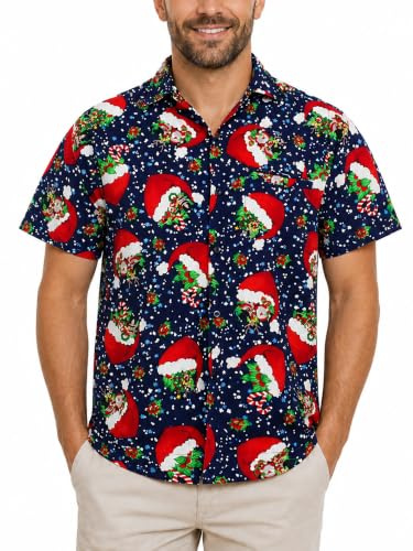 King Kameha Funky Hawaiihemd Herren Kurzarm Fronttasche Hawaii-Print Weihnachten Christmas Designs X-Mas