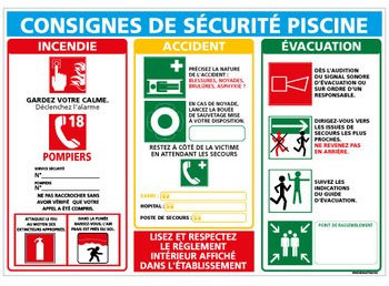 Panneau - Consignes de Sécurité des Piscines - Plastique rigide PVC 1,5 mm - Dimensions 420 x 300 mm - Protection Anti-UV