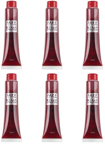 6 Packs Fake Blood Tubes 28ml Halloween Vampire Zombie Costume Makeup SFX | for Vampire, Zombie and Dracula Looks, Non Toxic Latex Free Face and Body Paint, Theatrical Wounds, Scars and Costume Parties