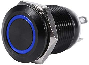 Interruptor de botón LED, Interruptor de botón momentáneo ligero de 12V 2A 12mm LED del coche, Interruptor de botón de encendido/apagado (azul)