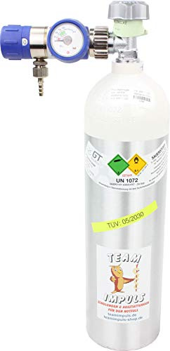 1,8-Liter Sauerstoffflasche mit Druckminderer/Druckregler MEDISELECT 25 02 D KL - Flasche aus Aluminium mit medizinischem Sauerstoff Druck: 200 bar von Team Impuls