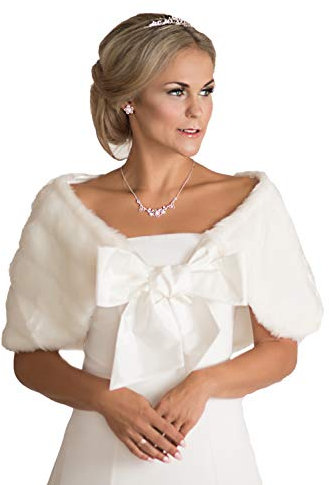 Unbekannt Bolero Cape Poncho Fell Pelz Bolero Stola Kunstpelz Brautjacke Ivory Creme Jacke Brautbolero