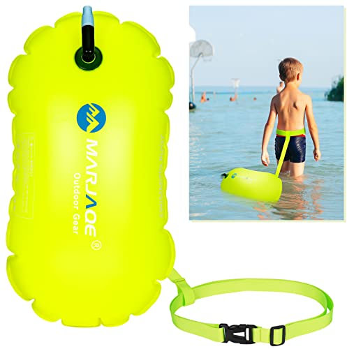 lovingmona Swim Buoy Tow Float Highly Visible Swimming Pull Floats Bubble with Adjustable Waist Belt for Open Water, Water Sports, Swimming Training Racing Fluorescent Yellow