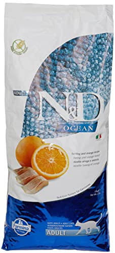 Farmina N&D Ocean Adult Pellets Katzenfutter(Trockenfutter, mit hochwertigen Vitaminen und natürliche Antioxidantien, ohne Mais, Zutaten: Hering und Orange, Portionsgröße: 10 kg)