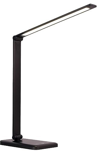 Lampada da Scrivania a LED, Lampada da Tavolo Dimmerabile con Porta USB, Luce Pieghevole Touch Control 5 Livelli di Luminosità 5 Modalità Memoria Sensibilità Tattile, per Lettura Lavoro Ufficio, Nera