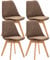 CLP 4er Set Esszimmerstuhl Linares Kunststoff I Stoff I Samt I Cord I Lederoptik I Lehnstuhl Mit Holzgestell, Farbe:dunkelbraun, Material:Samt