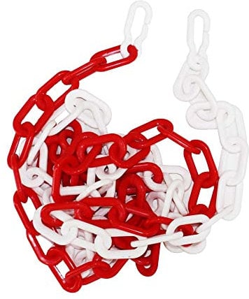 3 Meter 8MM Plastic Chain - Red & White | Plastic Chain Link with 2 Connector Hooks | Safety Chain for Construction Road Safety Caution Sign Parking Chain