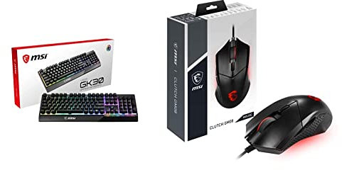 MSI Vigor GK30 Gaming Keyboard (UK Layout) - Mech-Membrane Switches - Full-Sized & CLUTCH GM08 Gaming Mouse 'Red LED, upto 4200 DPI, 6 Programmable button, Symmetrical design, Black