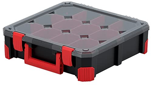 Kistenberg Sortimentskasten Kleinteilemagazin Sortierbox Sortierkasten Sortimentskoffer Organiser inklusive herausnehmbaren Trennstegen/Trennwänden, transparenter Deckel, Gummiecken, 390x390x110mm