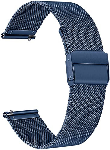 Aliwisdom Universel bracelet montre connectée 18mm 20mm 22mm watch strap, Smartwatch bracelet universelle Métal Acier inoxydable Maille Bracelets de rechange de à libération Rapide (22 mm, Bleu)