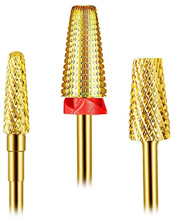 Depvko 3-teiliges Nagelbohrer-Set, 5-in-1-Bohrer für Nägel 3/32 Zoll, konischer Schaft und kegelförmige Hartmetall-Nagelbohrer für Acryl- oder Gel-Entferner (Gold)