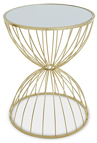 Premier Housewares Hourglass Mirrored Top Gold Frame Side Table/Tall Luxe Lamp Table/Contemporary Design Mirrored Table Dimensions W42 x D42 x H54cm.