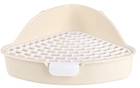 LOVIVER Caja de Arena Triangular para Conejos, Entrenador de Inodoro, Orinal para Mascotas con Rejilla para Hámster, Chinchilla, Suministros para Jaula de Familia con Mascotas, Blanco