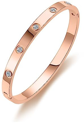 RIMRIVA Gold Bracelets for Women 14K Gold Plated Friendship Love Bangle Bracelets Cubic Zirconia Stainless Steel Bracelet Jewelry Christmas Valentines Birthday Gifts for Women, Medium, Stainless Steel