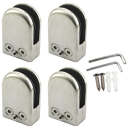 Lot de 4 pinces en verre en acier inoxydable pour rampe, escalier, salle de douche 10-12 mm