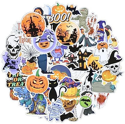 Halloween Stickers, Waterproof Halloween Theme Stickers for Kids DIY Pumpkin Ghost Skeleton Decal Vinyl Party Stickers for Water Bottle Laptop Scrapbook Halloween Party Decorations Y7WSZTTZ (Multi)