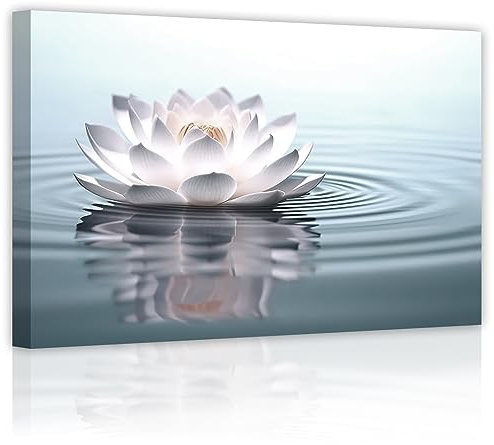 LZIMU Toile murale zen – impressions sur toile de fleurs de lotus sur l'eau nénuphar – Impressions sur toile pour décoration de salle de bain, spa – Œuvre d'art pour salle de bain, studio de yoga,