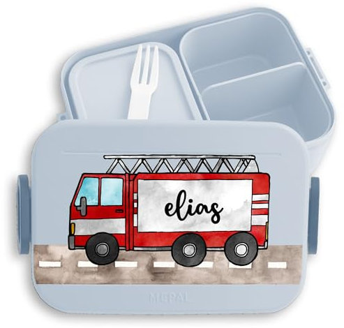 Kinder Bento Box Midi für Mepal Bentobox - Brotbox Feuerwehrauto Lunchbox Feuerwehr Vesperdose Feuerwehrmann I - 900 ml - Hellblau - geschenke brotdose krippe junge feuerwehrgeschenk butterdose