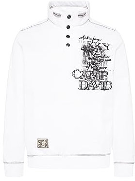 Camp David Herren Sweatshirt mit Troyer-Kragen und Kängurutasche Opticwhite XXXL
