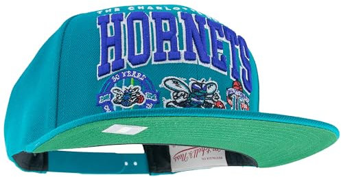 Mitchell & Ness NBA/HWC Champ Stack Baseball Snapback Cap - Charlotte Hornets, Türkis, 100% Polyester, verstellbar, Herren, Frauen, Kinder, Unisex, Frühling, Sommer, Herbst, Winter