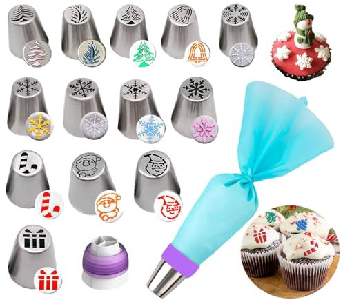 TAKUZA Lot de 15 poches à douille russes avec douilles, grandes poches à douille, réutilisables, pour décoration de cupcake, décoration de Noël, grand glaçage