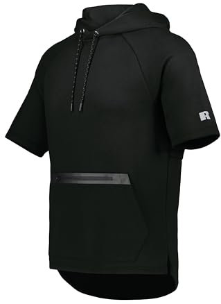 Russell Athletic Men's Legend Short Sleeve Tech Fleece Hoodie Sweatshirt, Black, XL