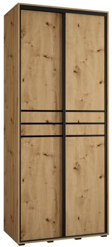 MEBLE KRYSPOL Davos 10 120 Schrank mit Zwei Schiebetüren für Schlafzimmer - Moderner Aufbewahrungsschrank mit Kleiderstange und Regalen - 235,2x120x45 cm - Artisan Artisan Schwarz