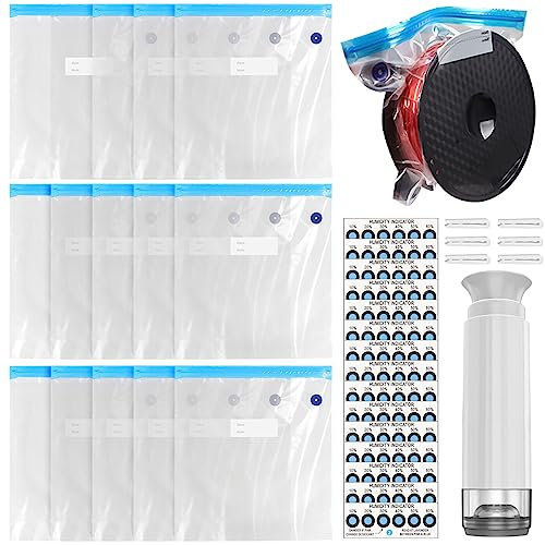 15 Stück 3D-Druckerfilament Feuchtigkeitsbeständig Aufbewahrungstasche, Feuchtigkeitsdichter Vakuumbeutel für 3D-Filamente mit Vakuumpumpe +6 Dichtungsclip, Wiederverwendbare Vakuum Taschen