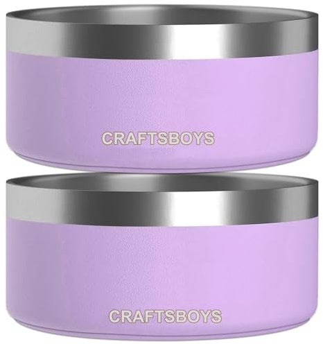 Craftsboys Dog Bowl, Dog Food Water Bowl with Non-Slip Rubber Base, Stainless Steel Dog Bowls, Double Wall Dog Bowl Small Medium Large Dogs, 32oz, Pack of 2 (Purple)