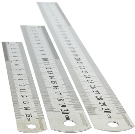 DAUMKINO® Edelstahl Lineal, Skala metrisch/imperial vielseitig einsetzbar in Hobby, Schule und Beruf stets dabei in Tornister und Tasche (Metall, 15, 20 und 30 cm)