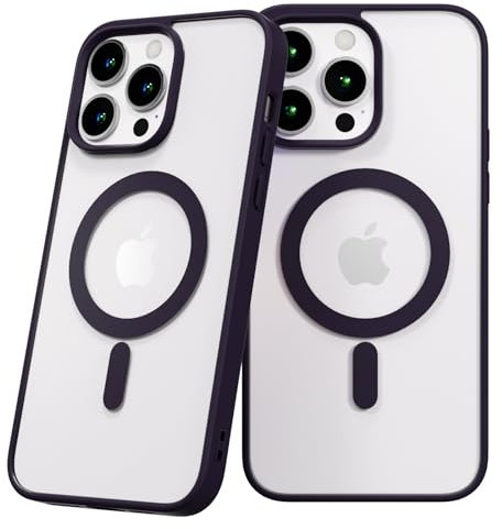 CasurvivePro Custodia magnetica per iPhone 15 Pro, compatibile con la ricarica wireless MagSafe, antigraffio, trasparente, retro in policarbonato rigido opaco con grande foro in TPU, viola scuro