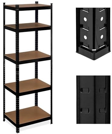 Relaxdays Scaffale in Metallo, HxLxP 180x60x45 cm, 5 Ripiani ad Alta Portata, 500 kg, per Garage e Cantina, Nero