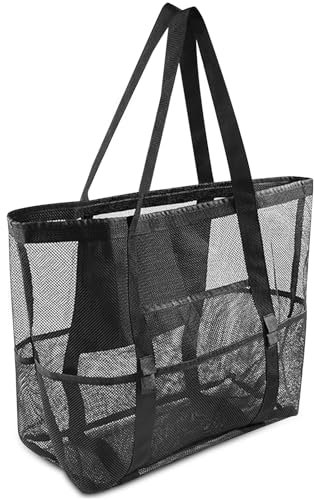 Newtic Strandtasche Familie, Mesh Strandtasche Familie, Strandtasche Familie mit Reißverschluss, Groß Faltbar Ultraleicht Badetasche TascheDamen Herren, für Sommer Strand Urlaub