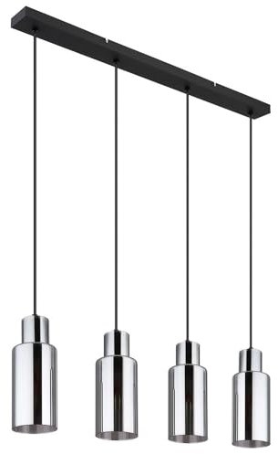 GLOBO Hängelampe Pendelleuchte Deckenleuchte Wohnzimmerlampe Esstischleuchte, Metall schwarz Glas rauchfarben, 4 Flammig E27 Höhenverstellbar, L 82 cm