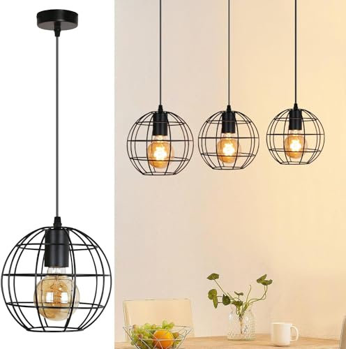 Glitzerlife Pendelleuchte Esstisch Schwarz Hängelampe - Hangeleuchte 1 Flammig Vintage Metall E27 Esstischlampe Küchenlampe Pendellampe Industrie für Wohnzimmer Schlafzimmer Küche Esszimmer, Max.40W