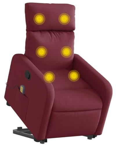 vidaXL Massagesessel, Sessel mit Aufstehhilfe, Relaxsessel mit Liegefunktion Vibrationsfunktion, Fernsehsessel Liegesessel Aufstehsessel, Weinrot Stoff