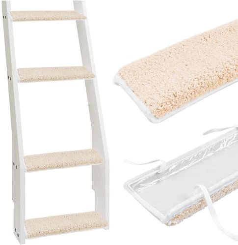 Amerbro 13.8 x 3.2in Bunk Bed Ladder Pads - 4PCS Soft Plush Polyester Bunk Bed Ladder Cover for Stair Steps Foot Comfort - Bunk Bed Accessories with Non-slip Silicone Bottom - Khaki