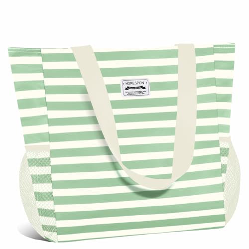 HOMESPON Große wasserdichte Strandtasche mit Reißverschluss und Taschen für Damen
